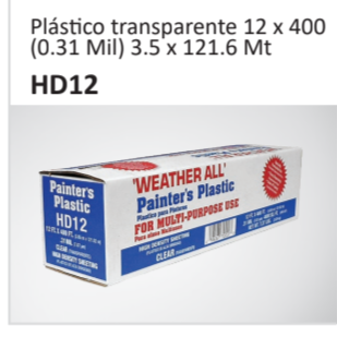 Plastico transparente 12 x 400(0.31 Mil) 3.5 x 121.6 Mt HD12