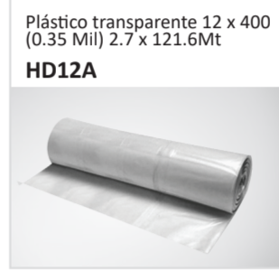 Plastico transparente 12 x 400(0.35 Mil) 2.7 x 121.6Mt HD12A