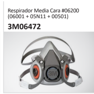 Respirador Media Cara #06200(06001 + 05N11 + 00501)3M06472