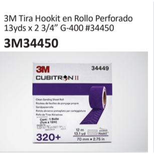 3M Tira Hookit en Rollo Perforado13yds x 2 34” G-400 #344503M34450