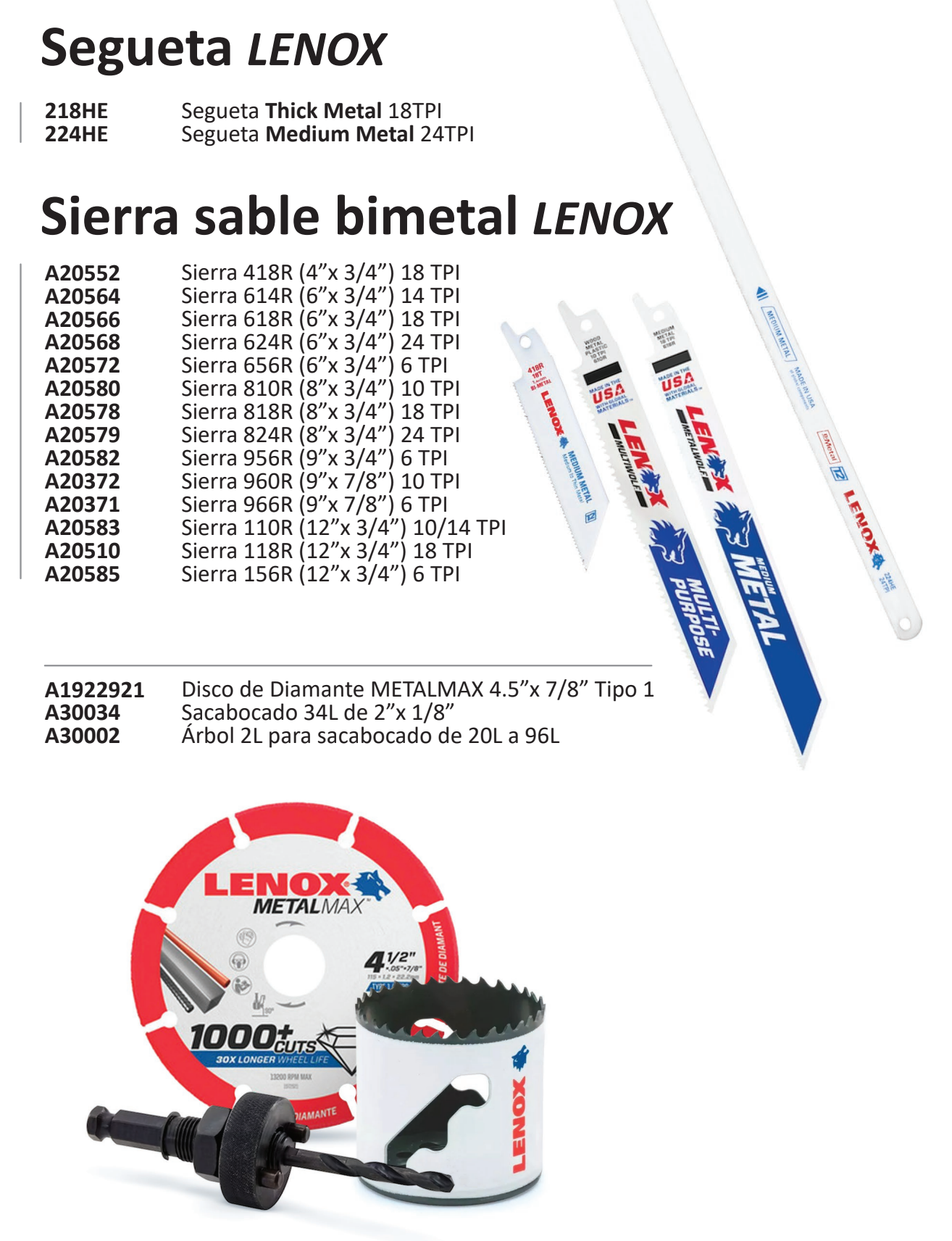 zz Segueta Sierra sable bimetal Sacabocado disco arbol lenox