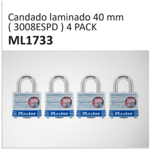 Candado laminado 40 mm( 3008ESPD ) 4 PACK ML1733