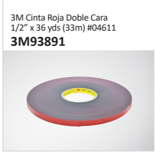 3M Cinta Roja Doble Cara 12” x 36 yds (33m) #04611 3M93891