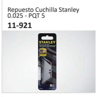 Repuesto Cuchilla Stanley0.025 - PQT 5 11-921